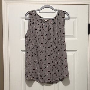 LOFT Gray and Red Leaf Print Blouse